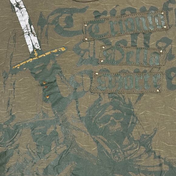 Vintage Request Skeleton Soldier Longsleeve Shirt Size XL Affliction Style Y2K - Picture 3 of 6